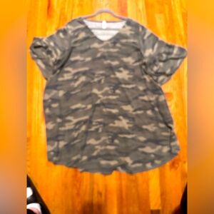 Camo long tunic with fun ruffle sleeves